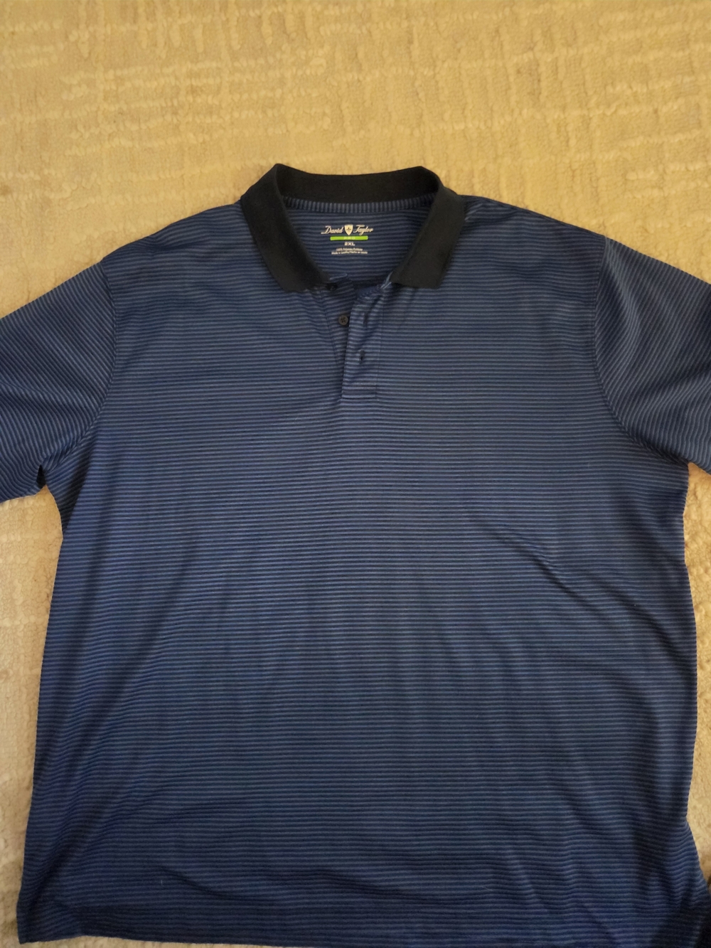 David Taylor Men's Navy and Black Striped Polo, 2XL